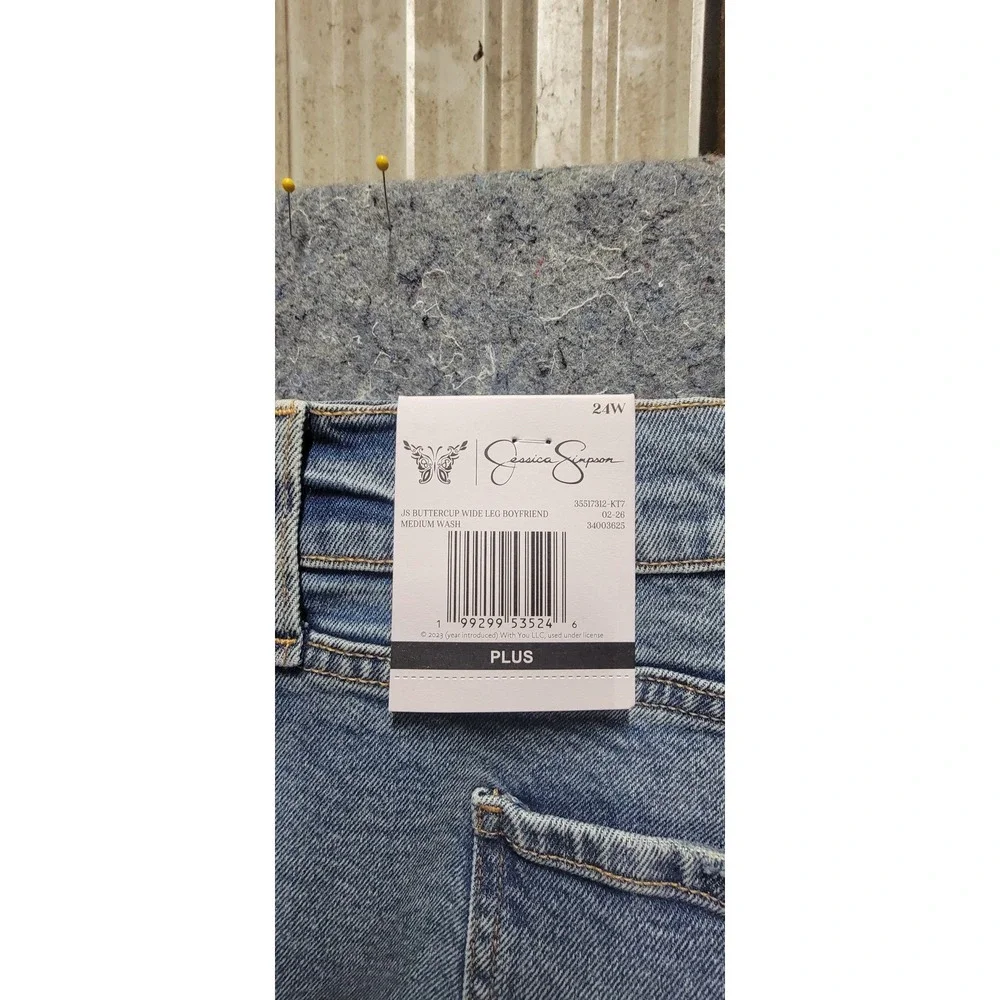 Jessica Simpson Women's Buttercup Wide Leg Boyfriend Medium Wash Jeans 24W NWT